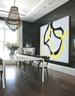 Large Abstract Art, Hand Painted Aclylic Painting On Canvas Minimalist Art, Black White Yellow.,abstract ink painting