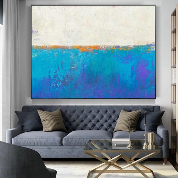 Original Blue Seascape Skyline Painting,Large Abstract Art,,Large Abstract Painting on Canvas,Abstract Art,Large Wall Canvas Oil Painting,house and garden interiors