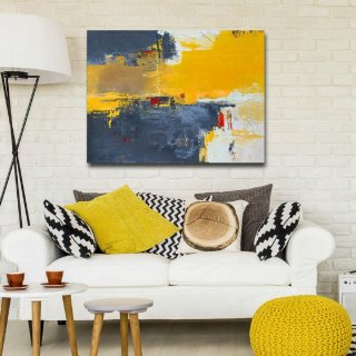 Abstract Painting Canvas,Large Yellow Abstract Painting,Beige Blue Abstract On Canvas Painting,Dark Blue Abstract Painting,Large Wall Art,large beach canvas wall art