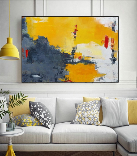 Yellow Abstract Painting,Gray Abstract Art,White Abstract Painting,Large Wall Art Canvas Painting,Yellow Painting On Canvas,Living Room Art,robert motherwell artist
