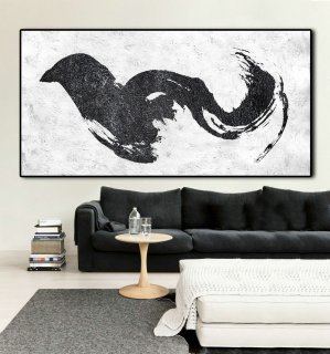 Extra Large 72" Horizontal Acrylic Painting On Canvas, Minimalist Painting Canvas Art, Black And White , Original Art.,abstract pet portraits