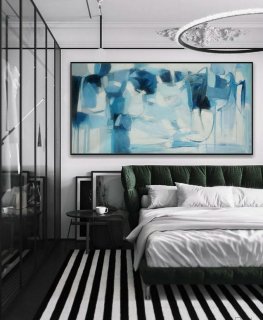 Soft Tone Colors Modern Contemporary Art Work Large Panoramic Horizontal Wall Abstract Oil Painting On Canvas 36 x 72" / 90x180cm,extra large wall paintings