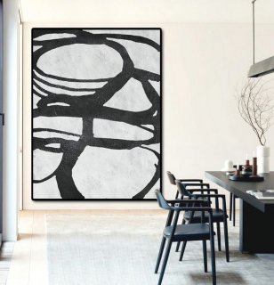 Extra Large Acrylic Painting On Canvas, Minimalist Painting Canvas Art, Black And White Geometrical Painting, HAND PAINTED Original Art.,abstract bicycle art