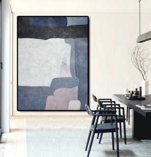Large Abstract Art Oil Painting Canvas Art, Contemporary Art Hand Painted Abstract Painting, White Black Blue Grey.,david hockney tate modern