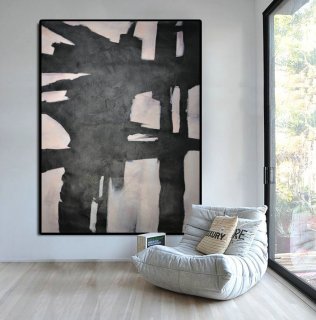 Extra Large Abstract Painting, Horizontal Acrylic Painting Large Wall Art. Black White and Pink Painting Original Art,abstract garden paintings