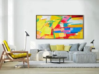 Palette Knife Painting, Original Horizontal Wall Art, Abstract Art Canvas Painting, Yellow, blue, red, green. - By Leo,van gogh abstract art