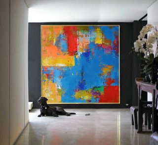Handmade Large Contemporary Art Canvas Painting, Original Art Acrylic Painting, Abstract Canvas Art. Orange, Yellow, Blue, Red...,coursera moma
