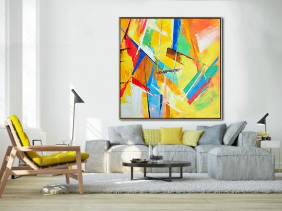 Large Palette Knife Painting On Canvas, Abstract Art. Large Contemporary Painting, blue, green, blue, red, yellow. By Leo,linear abstract art