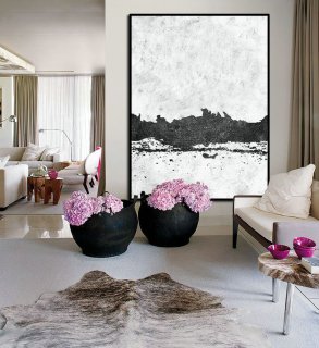 Large Abstract Art, Handmade Painting Minimalist Art, Abstract Painting On Canvas, Modern Art Landscape. Black White.,large portrait canvas