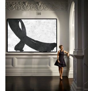 Hand Painted Extra Large Abstract Painting, Horizontal Acrylic Painting Large Wall Art. Black White Painting.,large framed abstract art