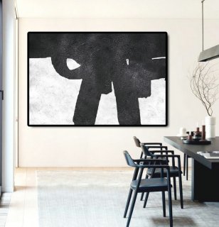 Hand Painted Extra Large Abstract Painting, Horizontal Acrylic Painting Large Wall Art. Black White Painting Original Art,abstract beach scene