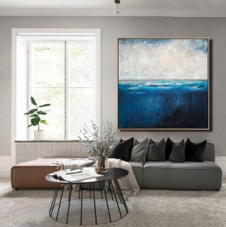 Ocean Canvas Painting,Deep Blue Sea Level Painting,Large Abstract Art,Original Large Wall Art Painting,Blue Ocean Painting,Living Room Art,joan miro abstract art
