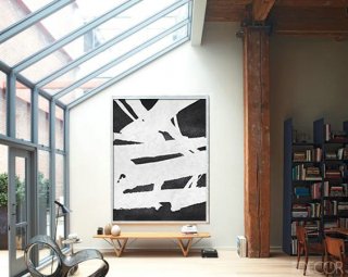 Extra Large Acrylic Painting On Canvas, Minimalist Painting Canvas Art, Black And White Geometrical Painting,modern wall art canada