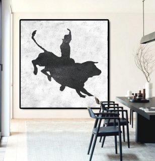 Large Abstract Painting Canvas Art, Painting On Canvas, Bullfight Art.,blue and white abstract