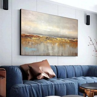Extra Large Wall Art Grey Gold Textured Canvas Painting Minimalist Art For Living Room