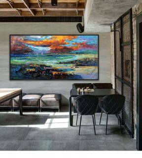 Abstract Painting Contemporary Landscape Seascape Modern wall Art Hand-Made textured art painting 36x72"/90x180cm,glass design for home