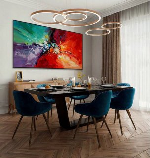 Colorful Modern Contemporary Artwork Large Horizontal Abstract Wall Art Hand painted Acrylic Painting on Canvas,rainbow abstract painting