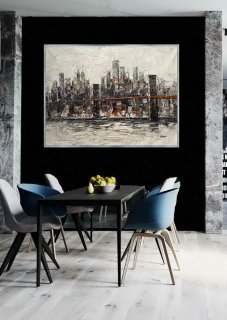 New York Contemporary Hand Painted Palette Knife Thick Oil Painting On Canvas Extra Large Wall Art XXL 60x80" / 150x200cm,modern abstract paintings