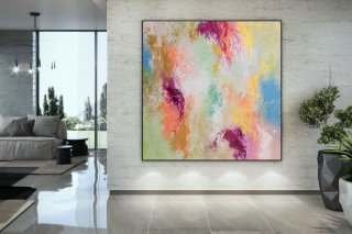 Large Abstract Painting,Large Abstract Painting on Canvas,painting colorful,colorful abstract,above bed decor DMC213,abstract cactus art