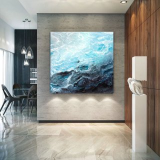 Extra Large Horizon Seascape Wave Painting , Modern Acrylic Painting on Canvas, Original Wall Art, Painting Modern, Large Paintings lac679,gold and silver abstract paintings