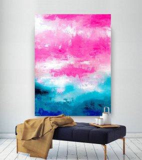 Pink Blue Extra Large Wall Art, Abstract Painting on Canvas Modern Home Decor Office Home Artwork Large Original Contemporary art XL lac691,family abstract painting