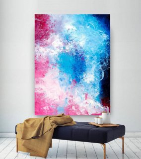 Pink Blue Extra Large Wall Art, Abstract Painting on Canvas Modern Home Decor Office Home Artwork Large Original Contemporary art XL lac688,french abstract painters