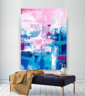 Pink Blue Extra Large Wall Art, Abstract Painting on Canvas Modern Home Decor Office Home Artwork Large Original Contemporary art XL lac682,modern frida kahlo