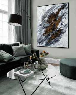 Acrylic Fluid Art Large Modern Abstract Wall Art Hand Painted Painting Gray White Black Dining Living Room Decor Art,easy painting abstract