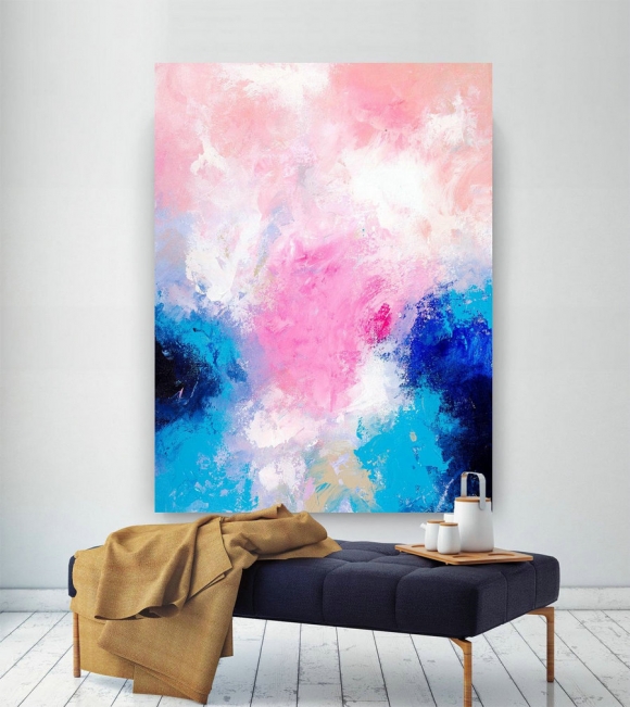 Pink Blue Extra Large Wall Art, Abstract Painting on Canvas Modern Home Decor Office Home Artwork Large Original Contemporary art XL laC680,very large canvas art