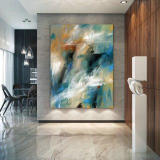 Teal Turquoise Soft Tones Contemporary Original Painting,Painting on Canvas Modern Wall Decor Contemporary Art, Abstract Painting Pac397,abstract painting grey