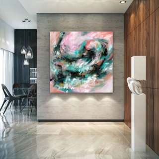 Modern Blush Pink Mint Extra Large Wall Art Abstract Painting Decor Original Painting on Canvas Modern Wall Decor Contemporary Art Pac408,large square canvas paintings