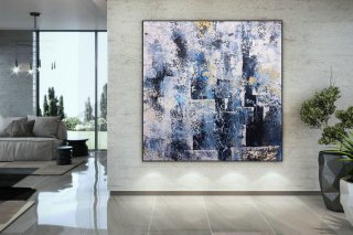 Extra Large Blue Grey White Painting , Modern Acrylic Painting on Canvas, Original Wall Art, Painting Modern, Large Paintings DMC122,horizontal large wall art