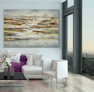 Minimal Modern Neutral Color Abstract Wall Simple Minimalist Contemporary Artwork Extra Large Horizontal Canvas Acrylic Painting,sunrise abstract art