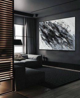 Modern Fluid Art Oversize Abstract Black White Super Extra Large Acrylic Wall Art Painting 60x80" / 150x200cm,abstract architecture netflix