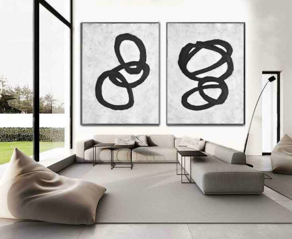 Set Of 2 Huge Contemporary Art Acrylic Painting On Canvas, Minimalist Canvas Wall Art Home Decor, Magic Circles,sonia delaunay abstract swirl