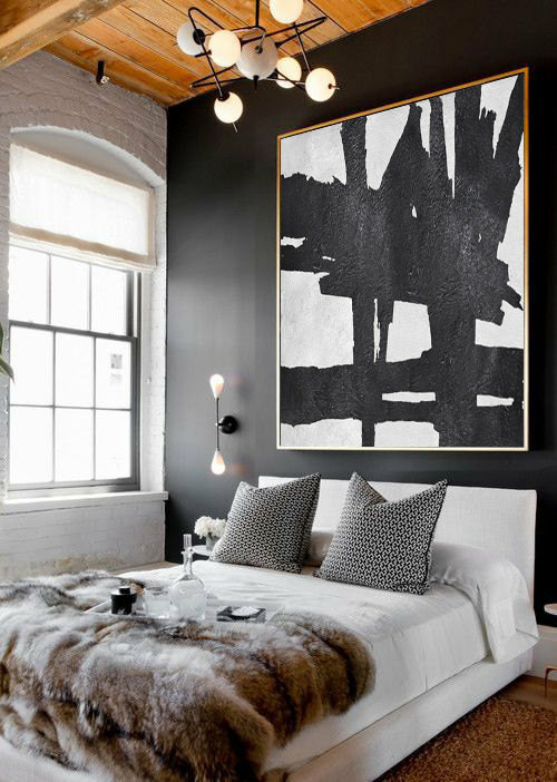Original Art Large Abstract Painting, Acrylic Painting Canvas Art, Black And White Minimalst Painting.,large panoramic canvas paintings